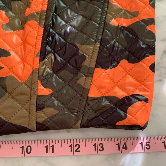 NWT Fashion Nova Camo 2 piece quilted bustier and pant hit of orange & shine  L - Picture 11 of 14